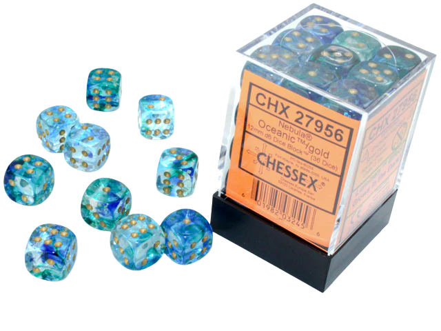 Chessex - 12mm d6 Blocks - Nebula TM 12mm d6 Oceanic/gold Luminary Dice Block™ (36 dice)