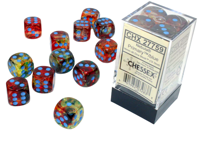 Chessex 16mm d6 Blocks - Nebula TM 16mm d6 Primary/blue Luminary Dice Block™ (12 dice)