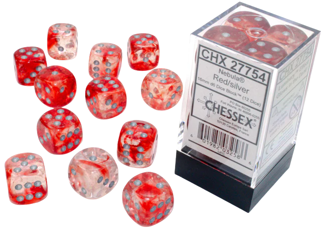 Chessex 16mm d6 Blocks - Nebula TM 16mm d6 Red/silver Luminary Dice Block™ (12 dice)