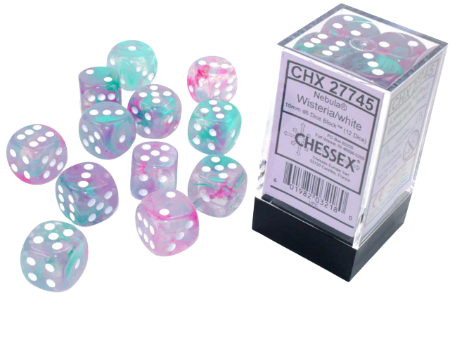 Chessex 16mm d6 Blocks - Nebula TM 16mm d6 Wisteria/white Luminary Dice Block™ (12 dice)