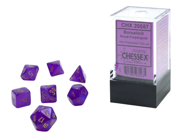 Chessex Borealis Mini-Polyhedral Royal Purple/gold Luminary 7-Die Set