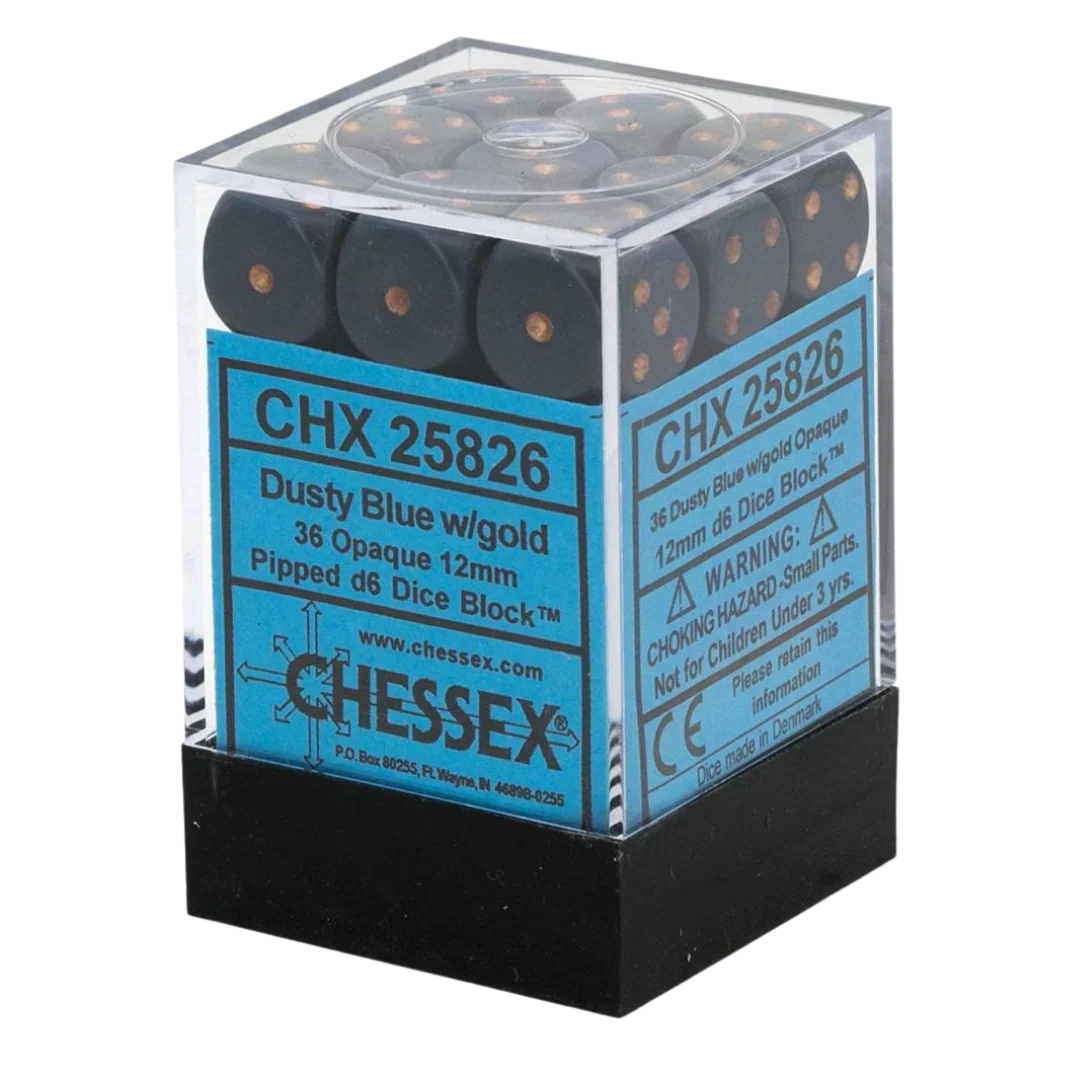 Chessex Dice Block: Opaque Dusty Blue w/copper - 12mm D6 (36)