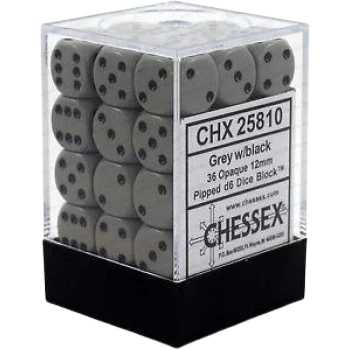 Chessex Dice Block: Opaque Grey w/black - 12mm D6 (36)