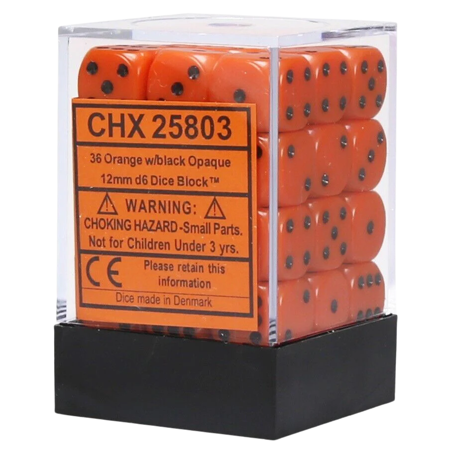 Chessex Dice Block: Orange w/black - 12mm D6 (36)