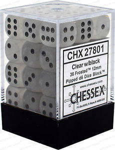 Chessex Dice Block: Signature Frosted Clear w/black - 12mm D6 (36)