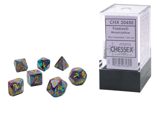 Chessex Festive Mini-Polyhedral Mosaic/yellow 7-Die set