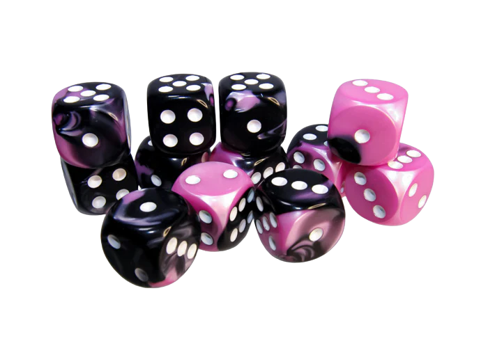 Chessex Gemini 16mm d6 with pips Dice Blocks (12 Dice) - Black-Pink w/white