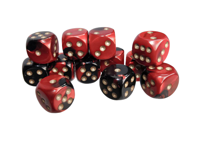 Chessex Gemini 16mm d6 with pips Dice Blocks (12 Dice) - Black-Red w/gold