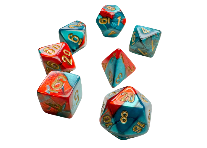 Chessex Gemini Mini-Polyhedral Red-Teal/gold 7-Die Set