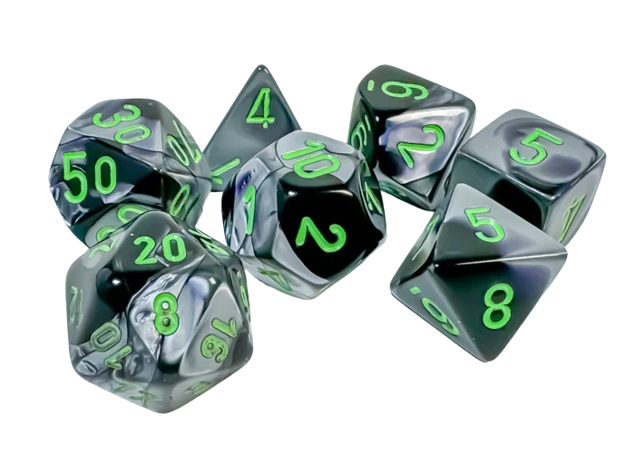 Chessex Gemini Polyhedral 7-Die Set - Black-Grey w/green