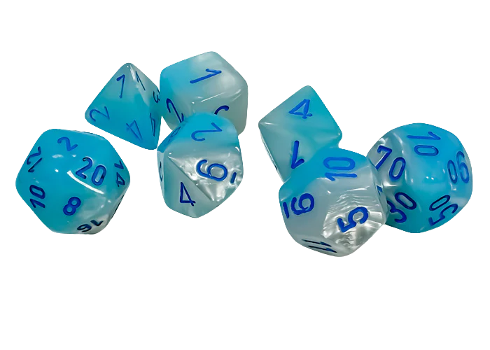 Chessex Gemini Polyhedral Pearl Turquoise-White/blue Luminary 7-Die Set