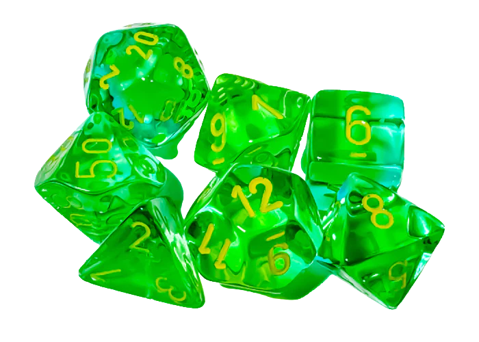 Chessex - Gemini Polyhedral Translucent Green-Teal/yellow 7-Die Set