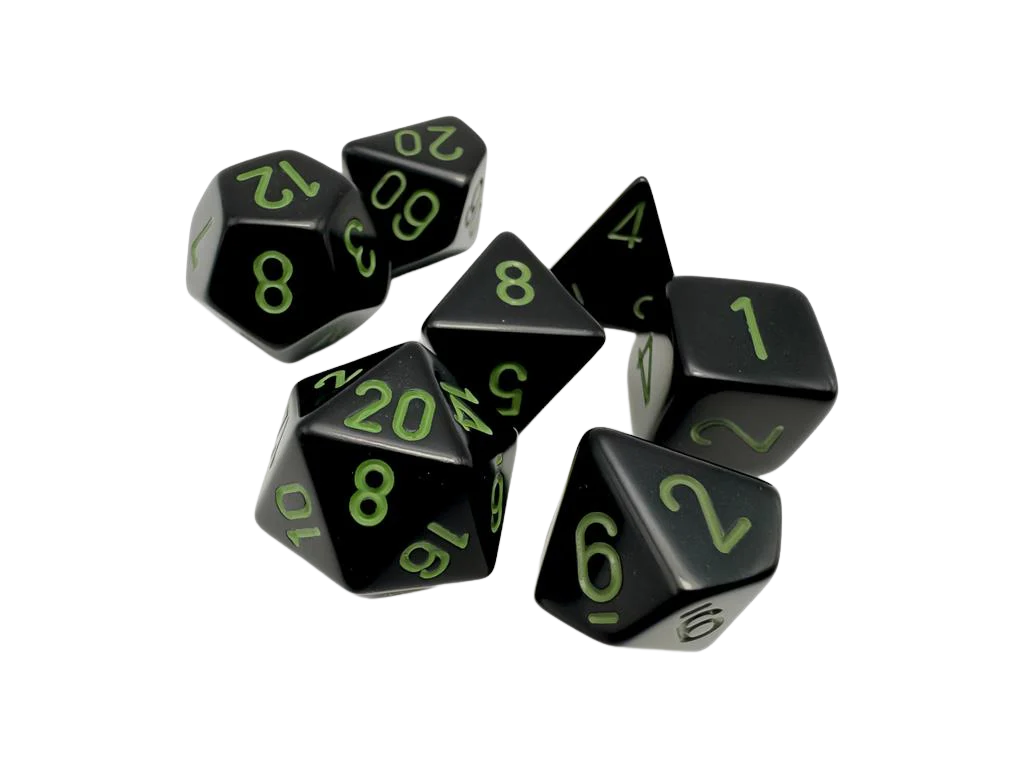 Chessex - Opaque Black/green Polyhedral 7-Dice Set