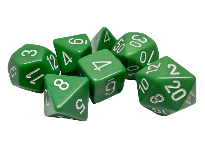 Chessex Opaque Polyhedral 7-Die Sets - Green w/white