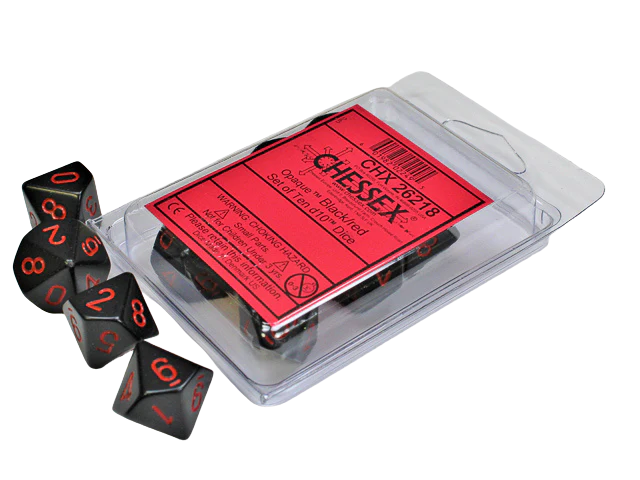 Chessex Opaque Polyhedral Ten d10 Set - Black/red