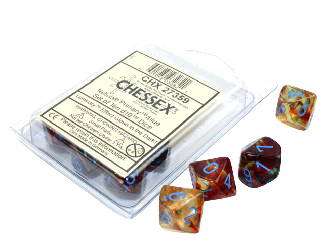 Chessex Opaque Polyhedral Ten d10 Set - Nebula TM Primary/blue Luminary