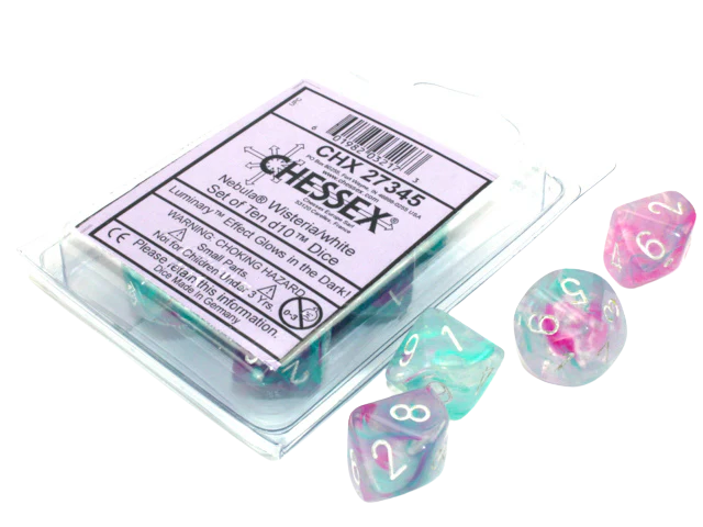 Chessex Opaque Polyhedral Ten d10 Set - Nebula TM Wisteria/white Luminary