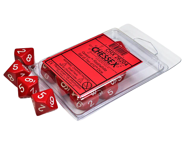 Chessex Opaque Polyhedral Ten d10 Set - Red/white