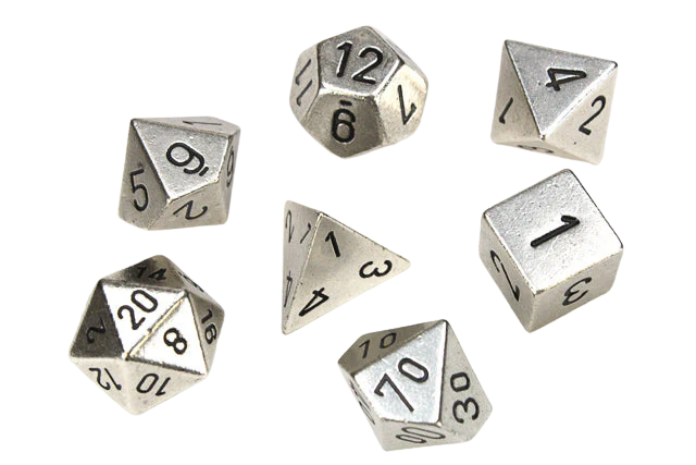 Chessex Specialty Dice Sets - Solid Metal Silver Colour Poly 7 die set