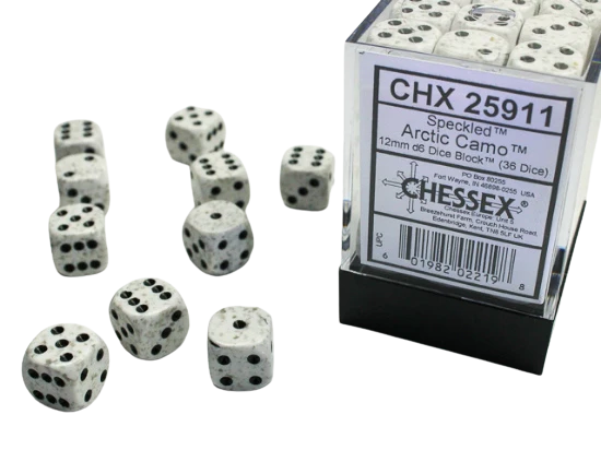 Chessex Speckled 12mm d6 Dice Blocks with Pips (36 Dice) - Arctic Camo