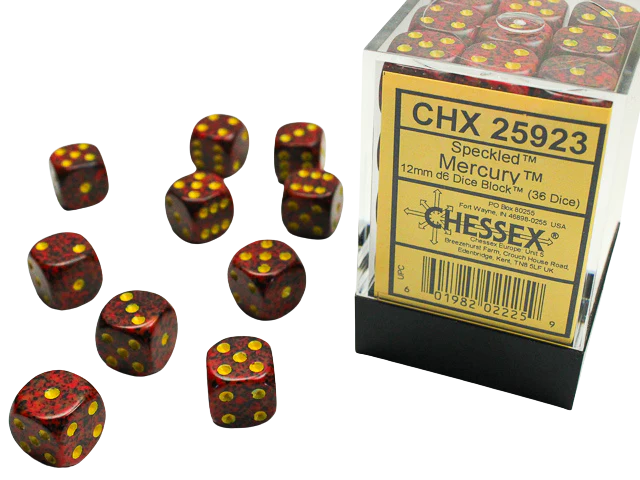 Chessex Speckled 12mm d6 Dice Blocks with Pips (36 Dice) - Mercury