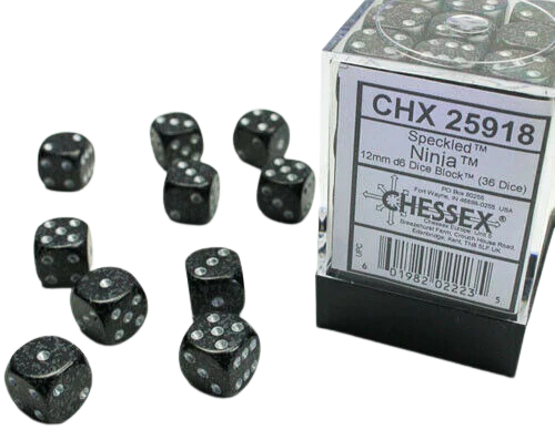 Chessex Speckled 12mm d6 Dice Blocks with Pips (36 Dice) - Ninja