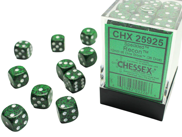 Chessex Speckled 12mm d6 Dice Blocks with Pips (36 Dice) - Recon