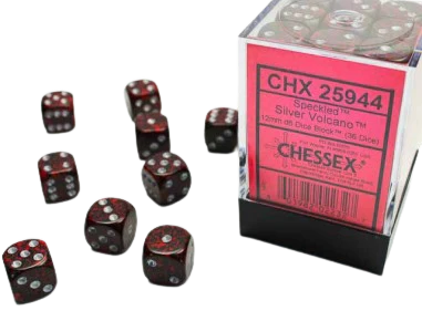 Chessex Speckled 12mm d6 Dice Blocks with Pips (36 Dice) - Silver Volcano