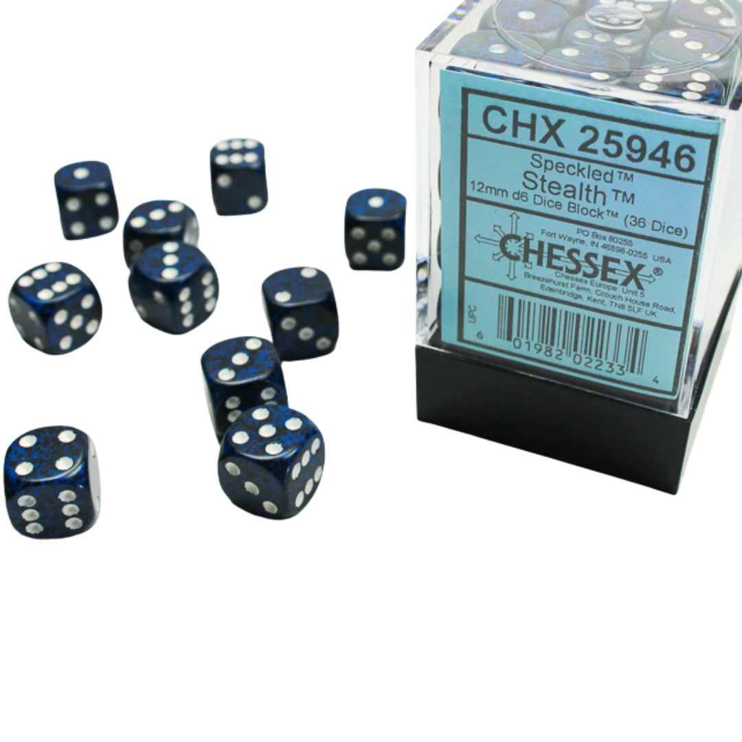 Chessex Speckled 12mm d6 Dice Blocks with Pips (36 Dice) - Stealth