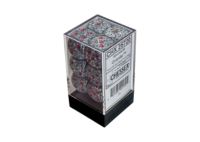 Chessex Speckled 16mm d6 with pips Dice Blocks (12 Dice) - Granite