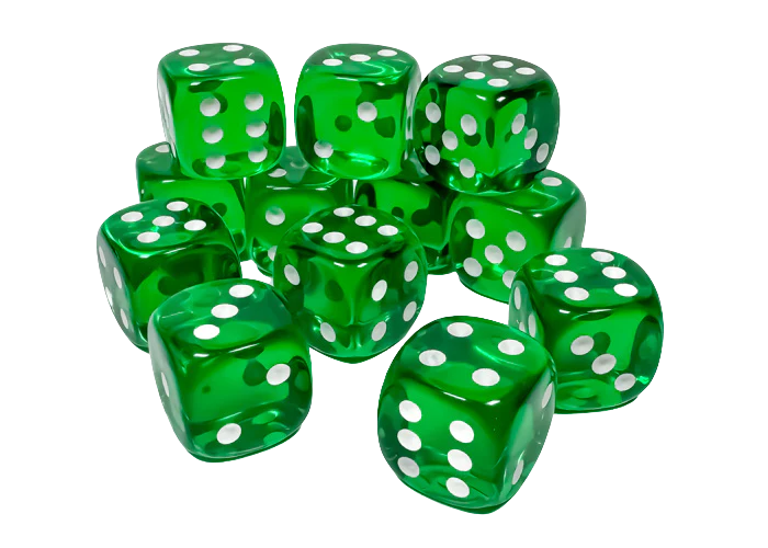 Chessex Translucent 16mm d6 with pips Dice Blocks (12 Dice) - GREEN W/WHITE