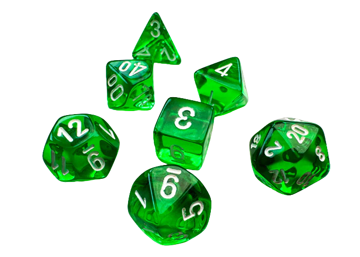 Chessex Translucent Mini-Polyhedral Green/white 7-Die Set