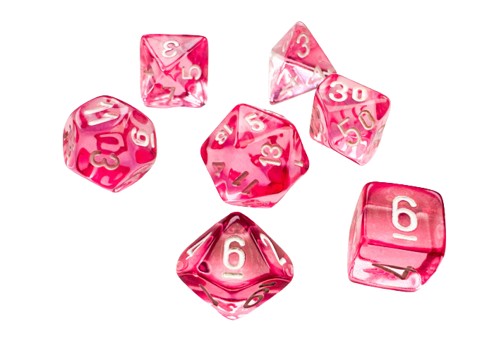 Chessex Translucent Mini-Polyhedral Pink/white 7-Die Set