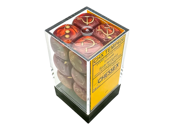 Chessex WW2 dice Soviet Scarab Scarlet/gold 16mm d6 Dice Block (12 dice)