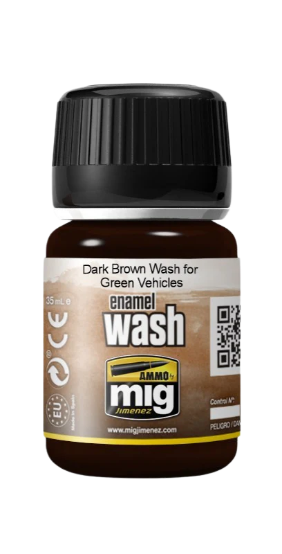 Ammo by Mig - ENAMEL WASH: Dark Brown Wash For Green Vehicles