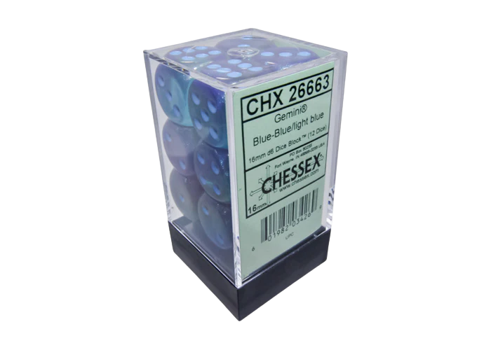 Gemini 16mm d6 Blue-Blue/light blue Luminary Dice Block (12 dice)