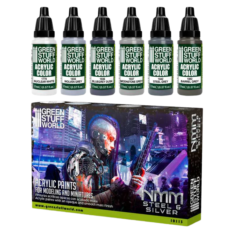 Green Stuff World - Paint Set - NMM Steel and Silver