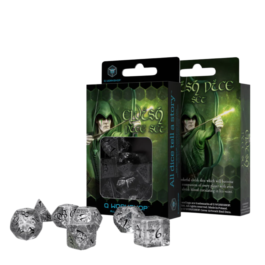 Q Workshop - Elvish Translucent & Black Dice Set (7) - Image 2
