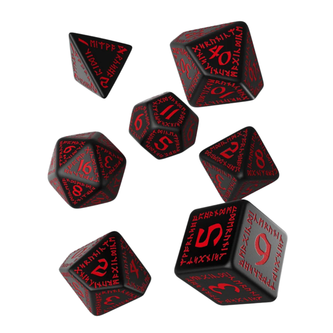 Q Workshop - Runic Black & Red Dice Set (7)