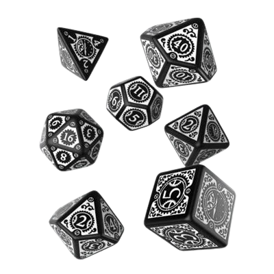 Steampunk Clockwork Black & white Dice Set (7)